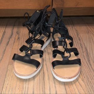 Lace up and zipper gladiator sandals
